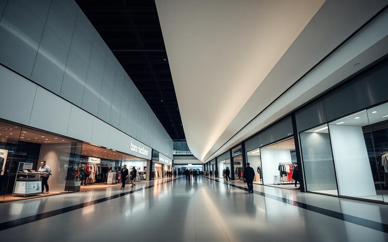Interior de centro comercial moderno em Portugal